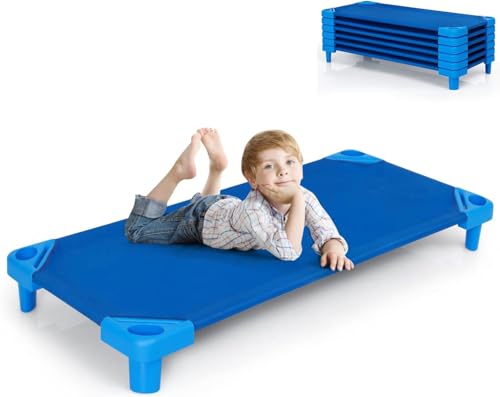 HOMGX Toddler Daycare Cots, Space-Saving Children Naptime Cot, Stackable Portable Crib w/Simple Lifting Angle, Suitable for Nursery and Preschool Classes