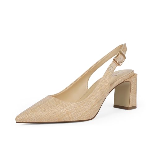 Image of QIY Womens Pumps Chunky Heel Pointed Toe Slingback Heels for Women