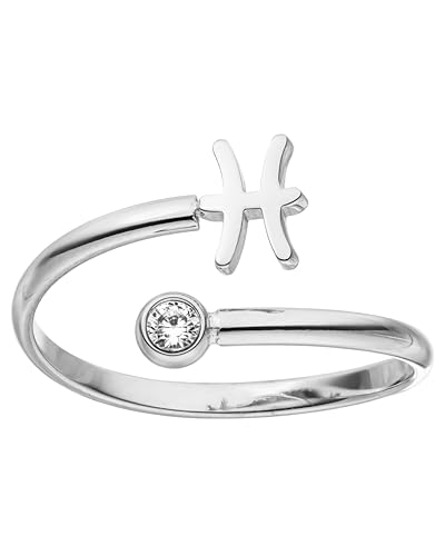 Purelei® Sternzeichen Ring Fisch (Silber) – Wasserfester Damenring aus langlebigem Edelstahl – Verstellbare Ringe von Größe 50 bis 60 – Modeschmuck für deinen individuellen Look