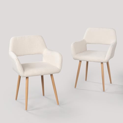 MEUBLE Cosy Juego de 2 Sillas de Comedor Escandinavo Sillón Tapizado en Tela Sherpa con Reposabrazos Patas Metal para Cocina Salón Dormitorio