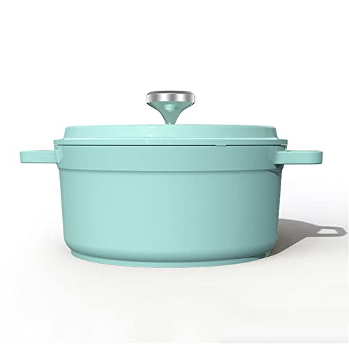 Cacerola ligera con tapa, de aluminio fundido, antiadherente, apta para inducción, olla de hierro fundido con tapa, olla antiadherente esmaltada a prueba de horno, color verde 2