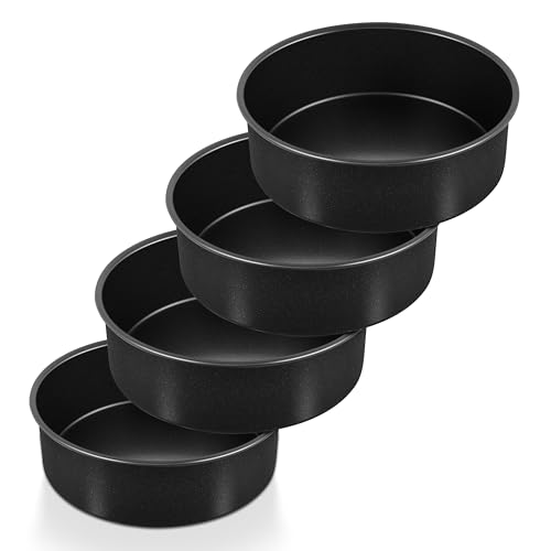 P&P CHEF Non-stick Cake Pan Set of 4, 6 Inch Round Baking Cake Pans Tins for Tier Smash Cakes, Non-Toxic & Solid, Stainless Steel Core & Leak-Proof, 4Pcs