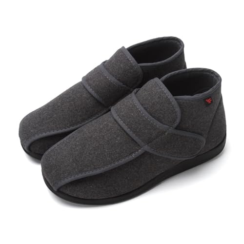 Genérico Fieltro de Lana Zapatillas Diabéticos Ancho Especial Hombre Mujer Invierno Zapatos Zapatos Ortopédicos Pies Hinchados Casa (gris, L, Adulto, 44, Números, Sistema tallas calzado EU, X-Ancho)