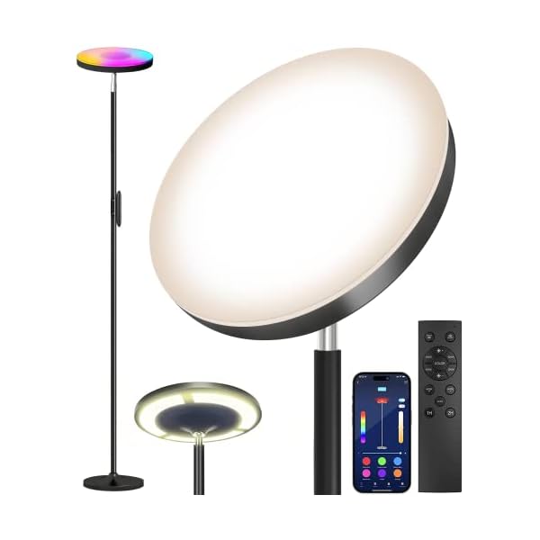 Keepsmile Double Side Lighting Led Floor Lamp with Remote Smart App 36W/2600LM Bright Tall Standing RGB Floor Lamp Angle Multicolor Dimmable Modern Floor Lamps for Livingroom Bedroom Office