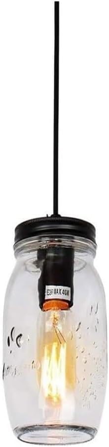 Lámpara de techo vintage industrial con tulipa de vidrio de burbuja y soporte negro metálico