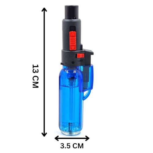 Image of Blow Torch Refillable Culinary Kitchen Gas Lighter, Safety Lock & Adjustable Two Flame System for Food Cooking /BBQ /Baking /Coal Burning /Camping (Blue)