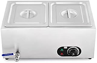 WILPREP Commercial Electric Food Warmer with 2 Pans and Lids, 19L Large Buffet Server for Catering Restaurants Parties, 1500W Stainless Steel Bain Marie with Adjustable Temperature