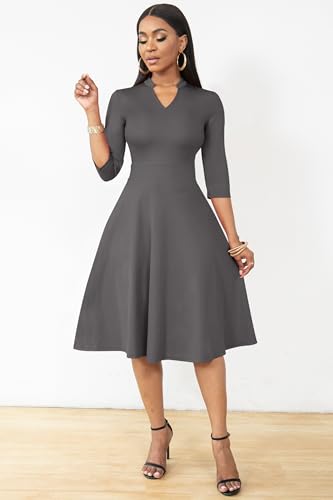 Image of Nmoder Casual Dresses for Women Semi Formal Fit and Flare 3 /4 Sleeve A-line Church Work Dress with Pockets