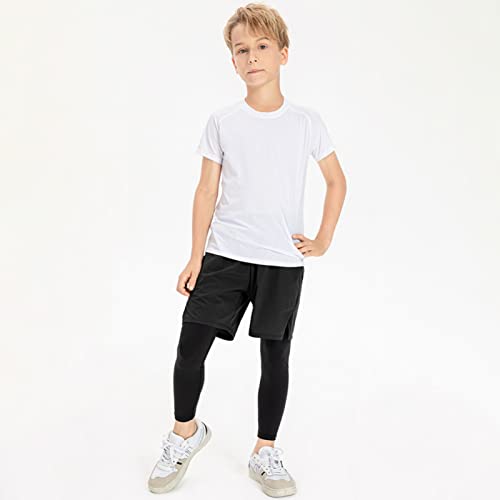 Hotfiary Boys Compression Pants 2 in 1 Basketball Pants Running Pants for Kids Basketball Shorts and Leggings for Training3
