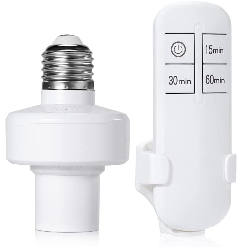 Bkiyougo Remote Control Light Socket, 15/30/60mins Timing Screw in E26/E27 Bulb Holder, No Wiring, Wall Mounted Wireless Light Switch Kit, for Closet, Basement, Attic, Stairwell Light Remote