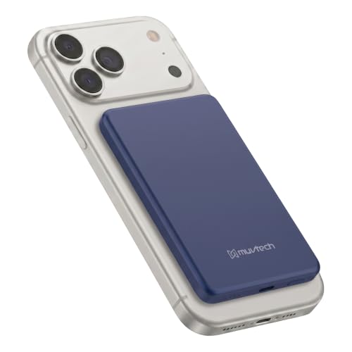 Image of Muvtech Aeroslim 5000mAh Slimmest Magnetic Wireless Power Bank, Metal Body, Ultra Slim Mini Pocket Size, 20W Fast Charging, Type-C in /Out for iPhone, Samsung & Pixel