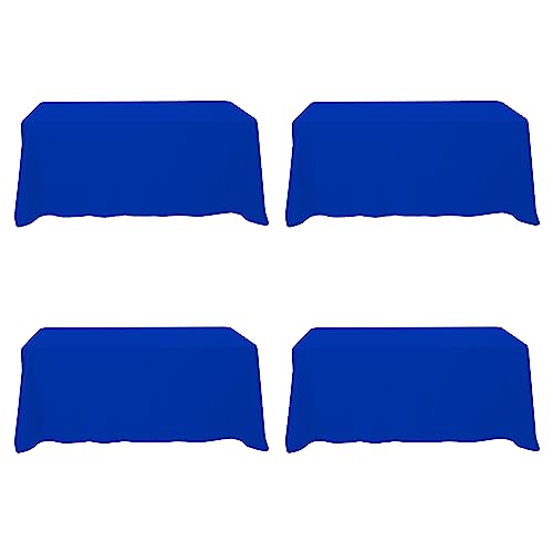 Image of BRILLMAX 4 Pack Royal Blue Tablecloths 90 x 132 Inch for 6ft Rectangle Tables - 150 GSM Polyester Fabric, Floor Length Drop, Water, Stain & Wrinkle Resistant Cloth Cover for Wedding Reception Banquet