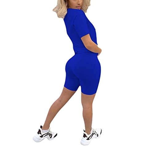 Combinaison de sport d'été pour femme : ensemble t-shirt oversize bleu taille L