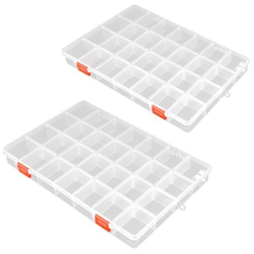 Image of 2 Pack 28 Grids Clear Bead Storage Containers with Adjustable Compartment Dividers for Fishing Tackle with Label Stickers,Craft,Beads,Jewelry,Small Parts