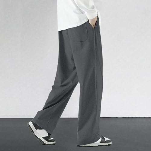 Mens Elastic Waist Pants Wide Leg Sweatpants with Drawstring Comfortable Casual Trousers for Men3