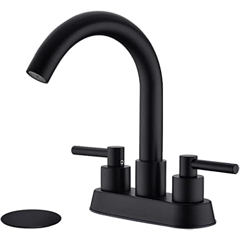 TRUSTMI Bathroom Faucet 2 Handle Lavatory Sink Faucet with Overflow Pop Up Drain Assembly, 4 Inch Centerset 3 Hole Deck Mounted, 360° Swivel Spout, cUPC Water Supply Lines Included, Matte Black Cover