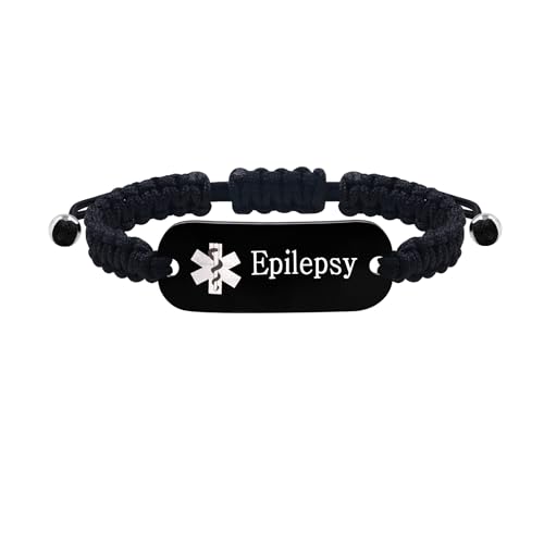 JunyiDIY Herren Epilepsie Alarmarmband, Schwarzes Geflochtenes...