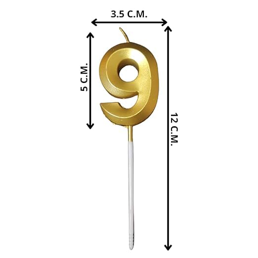 Image of ToyUniverse Number 9 Gold Candle | Nine Number Candle for Ninth Birthday, Anniversary, Surprise Party Cake Decoration (Pack of 1)