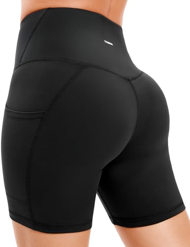 CAMBIVO Legging de Sport Femme Short Taille Haute, Push Up Flexible, Pantalon Yoga Butt Lift Contrôle du Ventre avec Poches pour Pilates Running Fitness