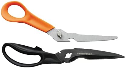 Fiskars Cuts + More Multi-tool Scissors, Includes Protective Case With Scissor Sharpener, Length: 23 cm, Titanium Coating, Stainless Steel Blade/Plastic Handles, Black/Orange, 1000809