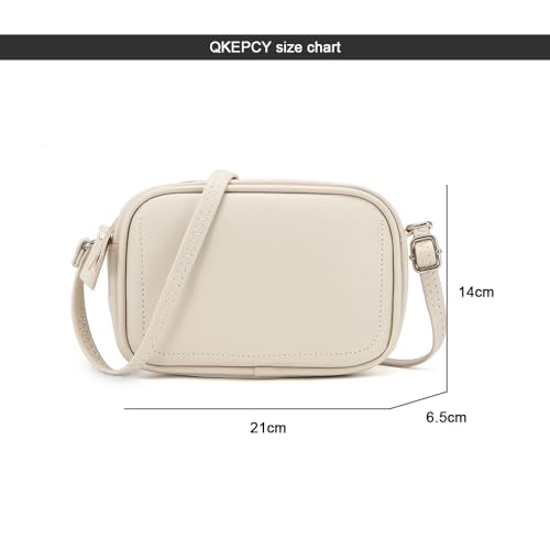 QKEPCY Damen Handy Umhängetasche Echtes Leder Crossbody Bag Damen Handytasche zum Umhängen Umhängetasche Damen Klein Moderne Taschen (Beige)