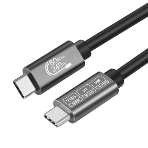 ConnBull Thunderbolt 5 Kabel, 240W Ladekabel 80Gbps Datenkabel, 16K/8K Display USB C zu USB C Kabel für Thunderbolt 4/USB4 Monitor Laptops usw, 0.5m