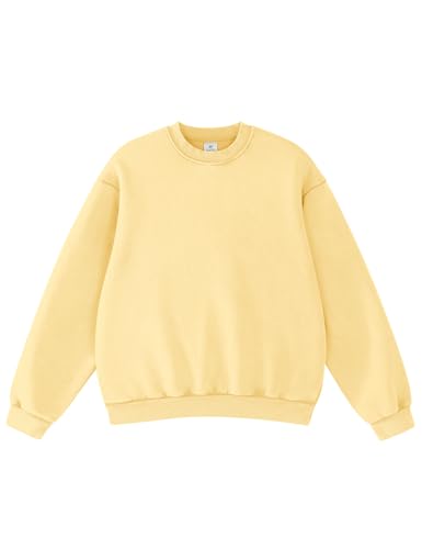 FAIABLE Womens Acid Wash Crewneck Sweatshirt Oversized Fleece Heavyweight Sweatshirts Unisex Vintage Cotton Hoodless Pullover for Women Men Y2K Streetwear Fashion 2026 Butter Yellow
