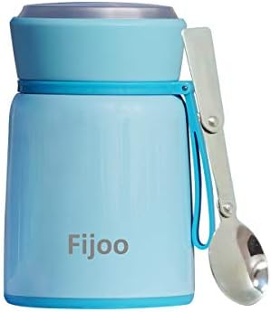 Best Stainless Steel Soup Thermos Food Jar Folding Spoon -Triple Wall Vacuum Insulated - Hot Soup & Cold Meals Storage Container Jar - Kid's School Lunch, No Leaks, BPA Free (Blue, 17.8 OZ / 530 ML)