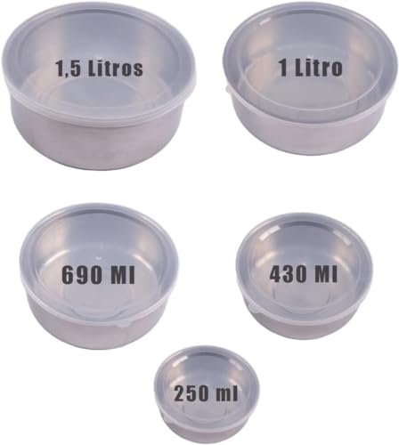 Conjunto de Potes Bowls em Aço Inox - 5 Peças c/Tampa Versátil para Cozinha Moderna