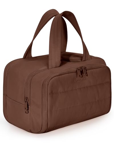 Image of BAGSMART Travel Toiletry Bag, Puffy Toiletry Bag for Women, Wide-open toiletry bags for traveling, Large Travel Cosmetic Makeup Bag Organizer for Accessories,Toiletrie (Coffee Brown)