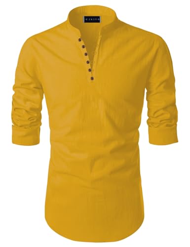 Image of Macsivo Men's Cotton Blend Kurta with Solid Band Collar Full Sleeve Button Closure Regular Fit Curved Hem Length | Kurta for Man | Combo Pack of 2