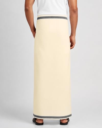 Image of TUNI MANI Kerala Style Men's Cotton Welcro Pocket Dhoti, Vesti /adjustable for all size (Single Dhoti)