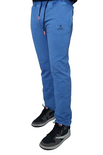Image of BLACK SOLITAIRE Black Color Regular Fit Cotton Lycra RFD Finish Cargo Straight Jeans Style with Elasticated Waist Track Pant for Men.-TR-SMPL-P