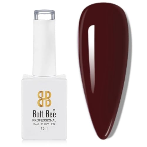 Image of Bolt Bee Burgandy Red Color Gel Nail Polish Soak Off UV Gel DIY at Home Manicure Salon Nail Art (185, 15ml)