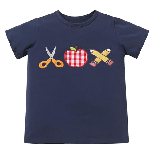 Image of OBEEII Back to School Outfit Toddler Boy Short Sleeve Graphic Shirt Gingham Shorts First Day of School Summer Clothing Set