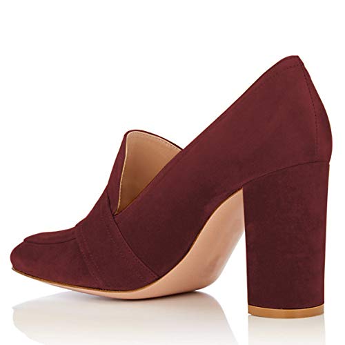 YDN Women Chunky High Heels Square Toe Loafers Shoes Slip On Suede Office Pumps Buckle Size 4-15 US3