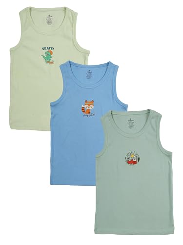 Image of KiddoPanti Boys 100% Cotton Vest Pack of 3 | Cotton 1x1 Rib Knit Sleeveless Innerwear | Soft & Breathable Kids Vest