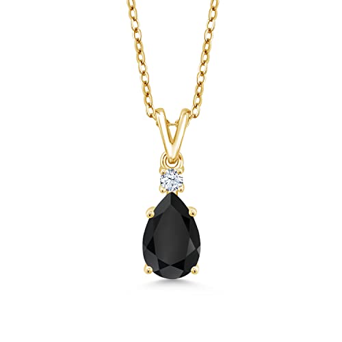 Gem Stone King 18K Yellow Gold Plated Silver Black Onyx Pendant Necklace For Women (1.33 Cttw, Gemstone December Birthstone, Pear Shape 9X6MM, with 18 inch Chain)