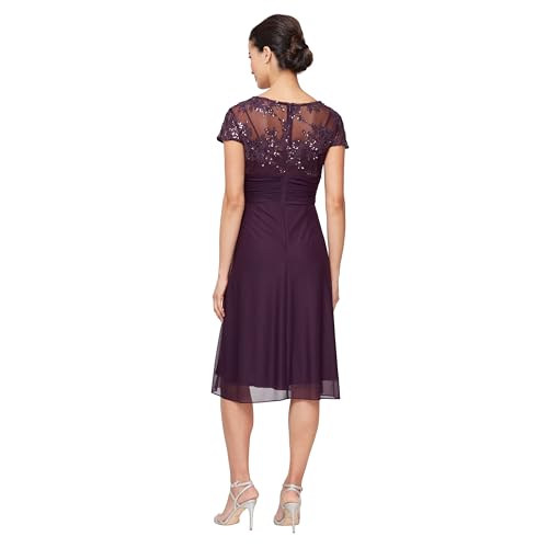 Image of Alex Evenings Women's Women's Short Sleeveless A-line Gown with Embroidered Empire Bodice, Cocktail Dress for Special Occasions