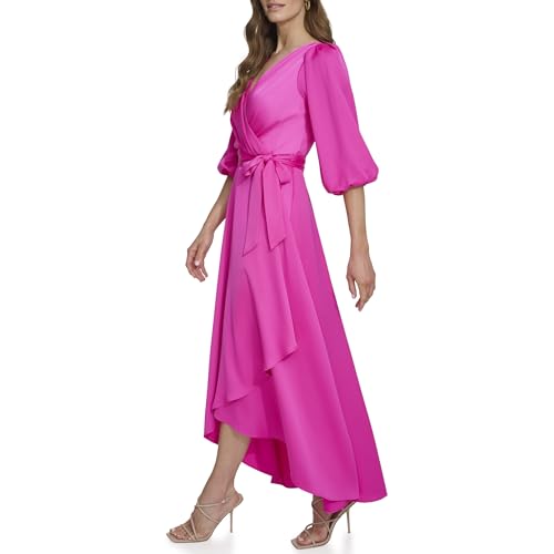 Image of DKNY Women's Balloon Sleeve Satin Faux Wrap Maxi Dress
