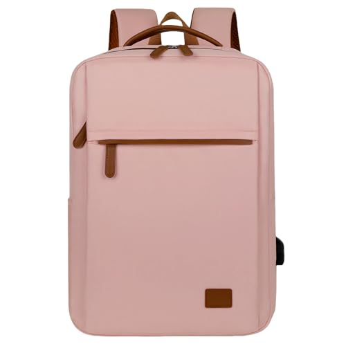 Mochila de Viagem Feminina Com Grande Capacidade Nylon Impermeável,Para 14-15,6 Polegadas Notebook e Negócio Escolar,Com Interface de Carregamento USB Multifuncional (Rosa)