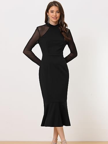 Allegra K Women's Sheer Mesh Bodycon Dress Long Sleeve Mock Neck Elegant Cocktail Mermaid Dresses2