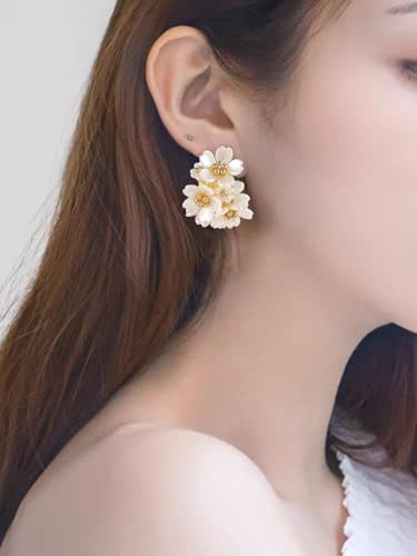 CZ Pearl Flower Huggie Hoop Earrings for Women Girls Sterling Silver Post Dainty Shell Pearl Heart Clover Flowers Cluster Statement Dangle Drop Big Hoops Crystal Studs Hypoallergenic Elegant Wedding Birthday Jewelry Gifts4