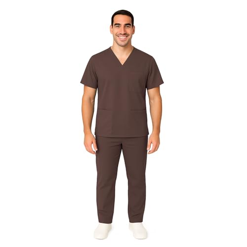 M&M SCRUBS Men Scrub Set Medical Scrub Top and Pants S Chocolate - Thumbnail 2