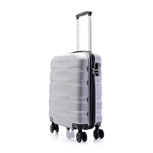 Preisvergleich Produktbild BONTOUR Wave Zwillingsrollen Handgepäckkoffer 55x40x20cm Hartschale Trolley Koffer Reisekoffer Gepäck (Silber)