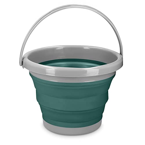 Navaris Collapsible Bucket 5L - Folding Pail for Camping, Beach, Gardening, Fishing, Water, Washing, Laundry, Cleaning, Travelling - Size M Green