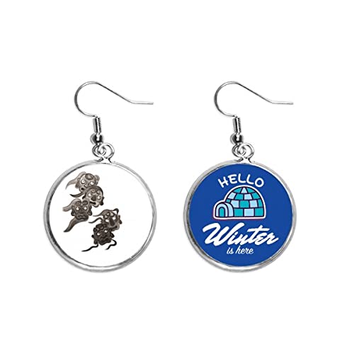 Pendientes de gota estilo tinta china con monstruos para invierno
