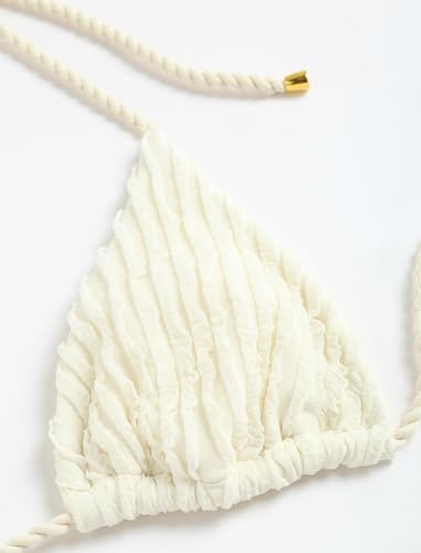 Image of ZAFUL 2 Piece Triangle Bikini for Women Knitted Rope Halter Bikini Sets Sexy Bathing Suit Side Tie Swimsuits Beachwear