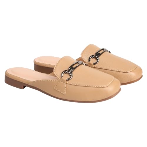 flak sky Women’s Mule Loafers with Metal Horsebit Buckle, Stylish Slip-On Flat Backless Shoes for Ladies, Comfortable Casual Footwear for Office, Travel, Driving-picture-19