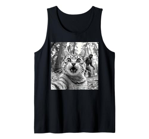 Funny Cat Selfie/w Bigfoot, Gráfico de Cat-Sasquatch Camiseta sin Mangas
